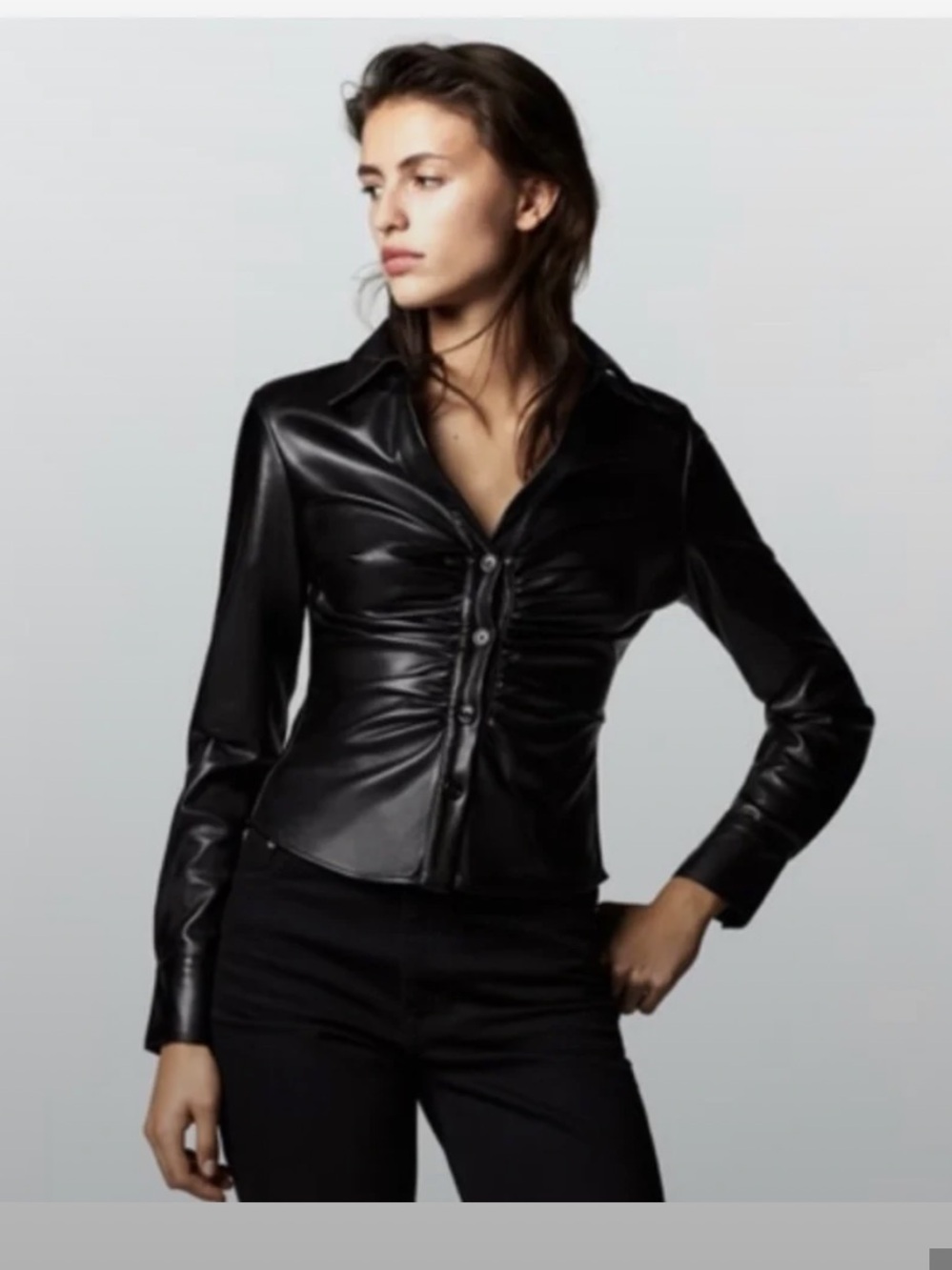 Zara Faux Leather Button Down Shirt